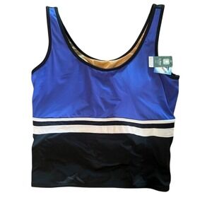 L.L.Bean Womens Sunblocking Swimwear Tank Top Size 20W UPF 50+ Blue & Black- NEW